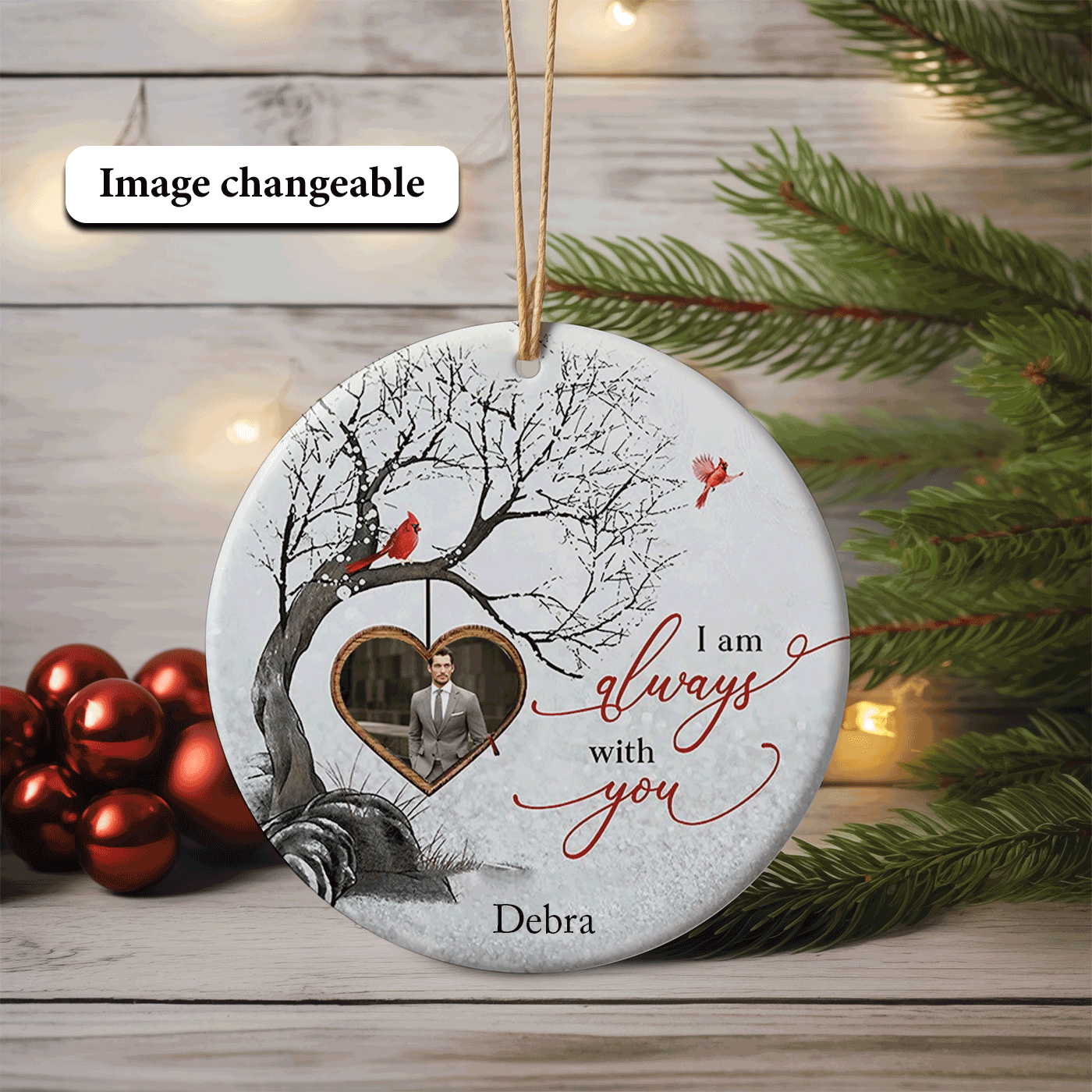 Memorial with Cardinals and Heart | I Am Always With You | Christmas | Ceramic Ornament